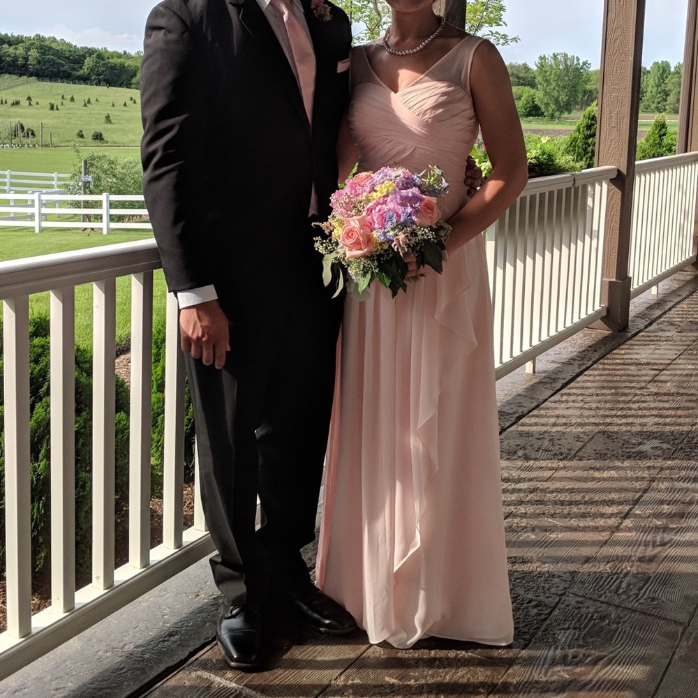 Long Illusion Tank Crinkle Chiffon Dress Pink